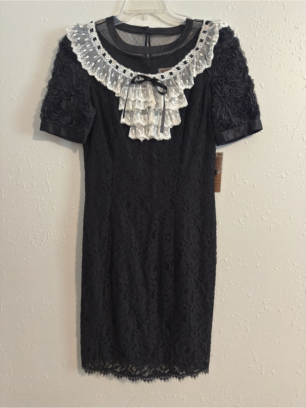NUE by Shani Elegant Black Lace Dress with White Accents